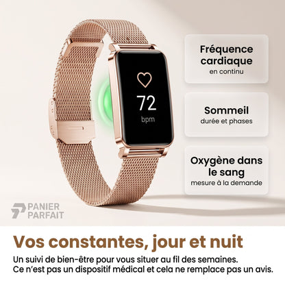 Montre connectée élégante avec suivi santé et fitness