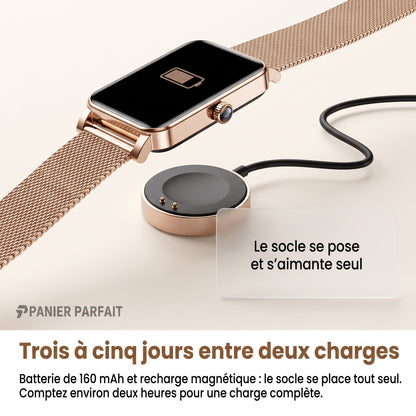 Montre connectée élégante avec suivi santé et fitness