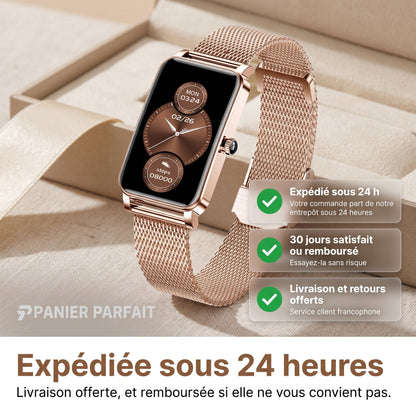 Montre connectée élégante avec suivi santé et fitness