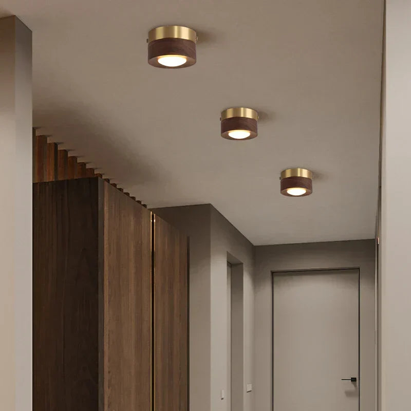 Lampe plafonnière en noyer avec projecteur LED intégré