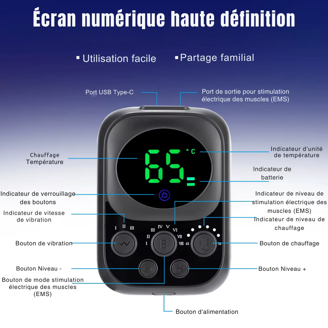 EMS Heated Knee Brace 60 °C – Long-Lasting 5000 mAh Battery