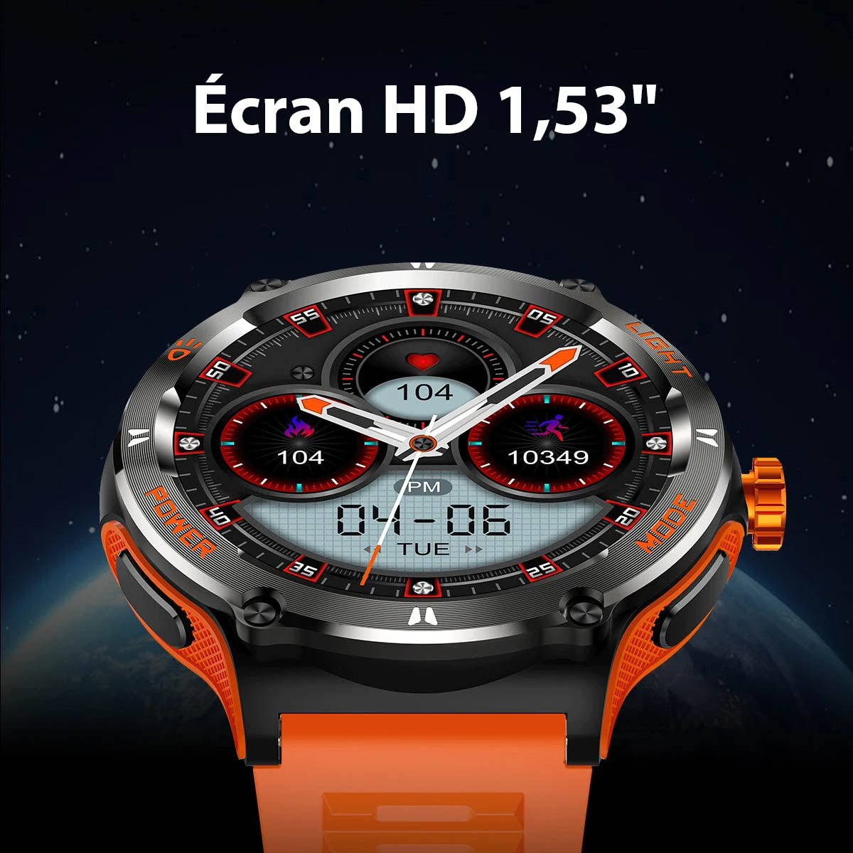 Montre connectée sportive à écran HD avec torche LED et boussole