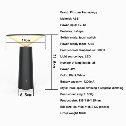 Lampe de table sans fil à éclairage LED rechargeable