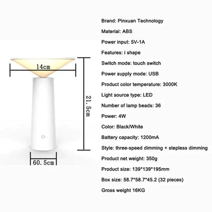 Lampe de table sans fil à éclairage LED rechargeable
