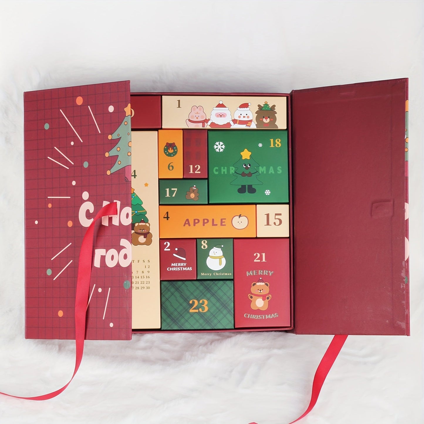 24-Day Wooden Christmas Advent Calendar, Reusable Surprise Box for Home