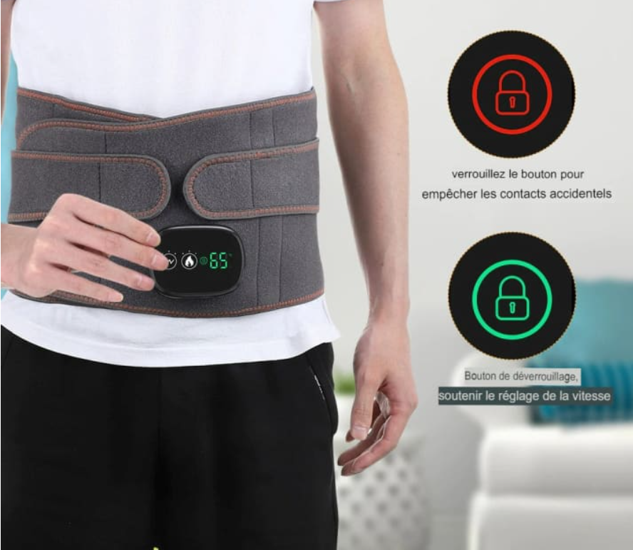 Ceinture lombaire chauffante et massante réglable gris