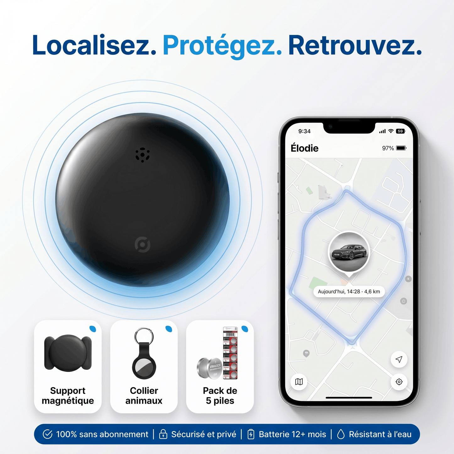 Santeova – Traceur GPS Sans Abonnement | Compatible Android & iOS