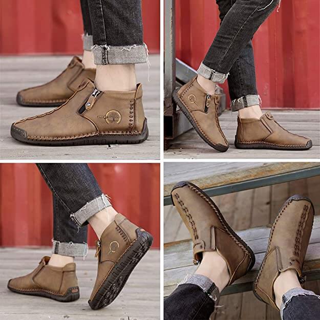 Bottes de cheville vintage cousues main en cuir